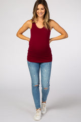 Dark Red Racerback Maternity Tank Top