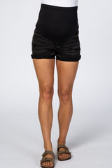 Black Distressed Cuffed Hem Maternity Jean Shorts