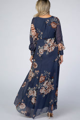 Navy Floral Chiffon Maternity Maxi Dress