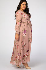 Pink Floral Chiffon Maternity Plus Maxi Dress