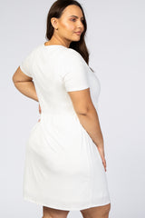 Ivory Solid Crochet Trim Plus Shift Dress