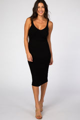 Black Sleeveless V-Neck Maternity Sweater Dress