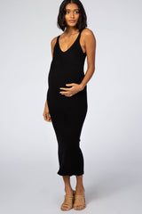 Black Sleeveless V-Neck Maternity Sweater Dress