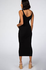 Black Sleeveless V-Neck Maternity Sweater Dress