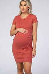 Rust Wrap Maternity T-Shirt Dress