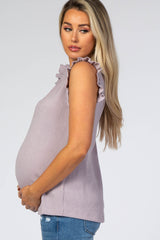 Lavender Mock Neck Ruffle Sleeve Maternity Top