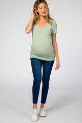 Mint Ruched Short Sleeve Maternity Top
