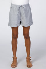 Blue Pinstripe Linen Drawstring Maternity Shorts