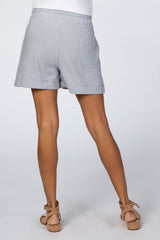 Blue Pinstripe Linen Drawstring Maternity Shorts