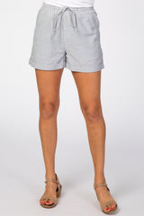 Blue Pinstripe Linen Drawstring Shorts