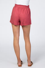Mauve Linen Pleated Front Tie Shorts