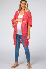 Pink Lace Mesh 3/4 Sleeve Maternity Cover Up