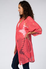 Pink Lace Mesh 3/4 Sleeve Cover Up