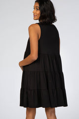 Black Soft Knit Pleated Tiered Sleeveless Maternity Dress