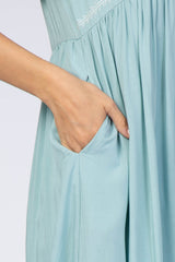 Light Blue Embroidered Short Sleeve Maxi Dress