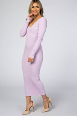 Lavender V-Neck Long Sleeve Fitted Maxi Dress