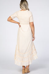 Cream Smocked Ruffle Hi-Lo Maternity Midi Dress