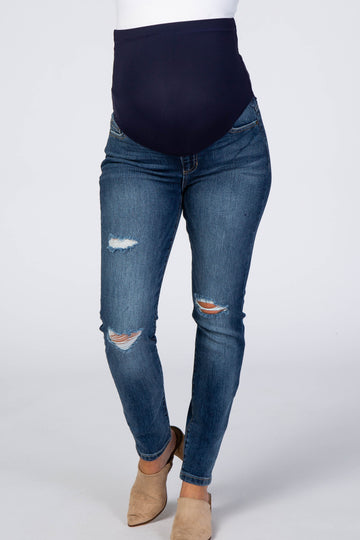 Medium Wash Distressed Maternity Jeans