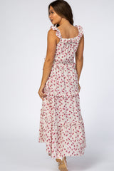 Pink Floral Ruffled Maternity Maxi Dress
