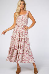 Pink Floral Ruffled Maternity Maxi Dress