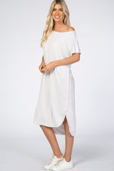 Light Grey Raw Hem Short Sleeve Midi Dress