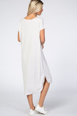Light Grey Raw Hem Short Sleeve Midi Dress