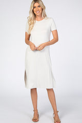 Light Grey Basic Side Slit Maternity Midi Dress