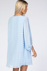 Light Blue Swiss Dot Bubble Sleeve Dress