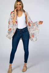 White Floral Chiffon Dolman Sleeve Maternity Cover Up