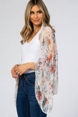 White Floral Chiffon Dolman Sleeve Cover Up