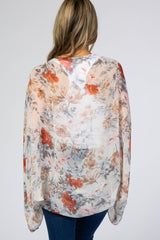White Floral Chiffon Dolman Sleeve Cover Up