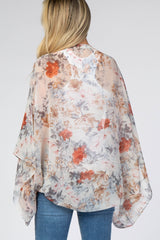 White Floral Chiffon Dolman Sleeve Maternity Cover Up