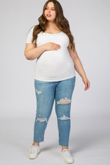 Light Wash Distressed Cropped Plus Maternity Jeans