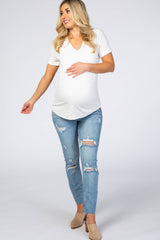 Medium Wash Distressed Cropped Maternity Jeans