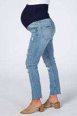 Medium Wash Distressed Cropped Maternity Jeans