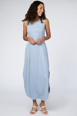 Light Blue Rounded Hem Maxi Dress