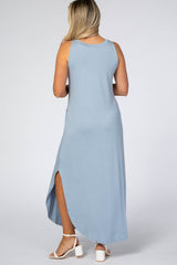 Light Blue Rounded Hem Maternity Maxi Dress