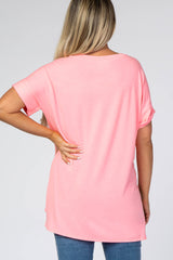 Neon Pink V-Neck Cuffed Short Sleeve Maternity Top