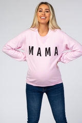 Light Pink Screen Print Mama Maternity Pullover Sweatshirt