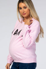 Light Pink Screen Print Mama Maternity Pullover Sweatshirt