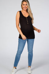 Black Ribbed Sleeveless Maternity Top