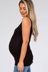 Black Ribbed Sleeveless Maternity Top
