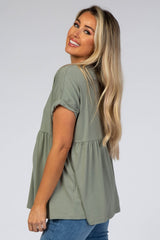 Olive Boxy Button Front Short Sleeve Maternity Top