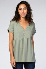 Olive Boxy Button Front Short Sleeve Maternity Top