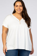 Ivory Boxy Button Front Short Sleeve Plus Maternity Top