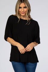 Black Knit Boxy Short Sleeve Top