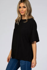 Black Knit Boxy Short Sleeve Top