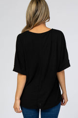 Black Knit Boxy Short Sleeve Top
