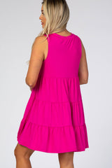 Fuchsia Soft Knit Pleated Tiered Sleeveless Maternity Dress
