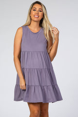 Lavender Soft Knit Pleated Tiered Sleeveless Maternity Dress